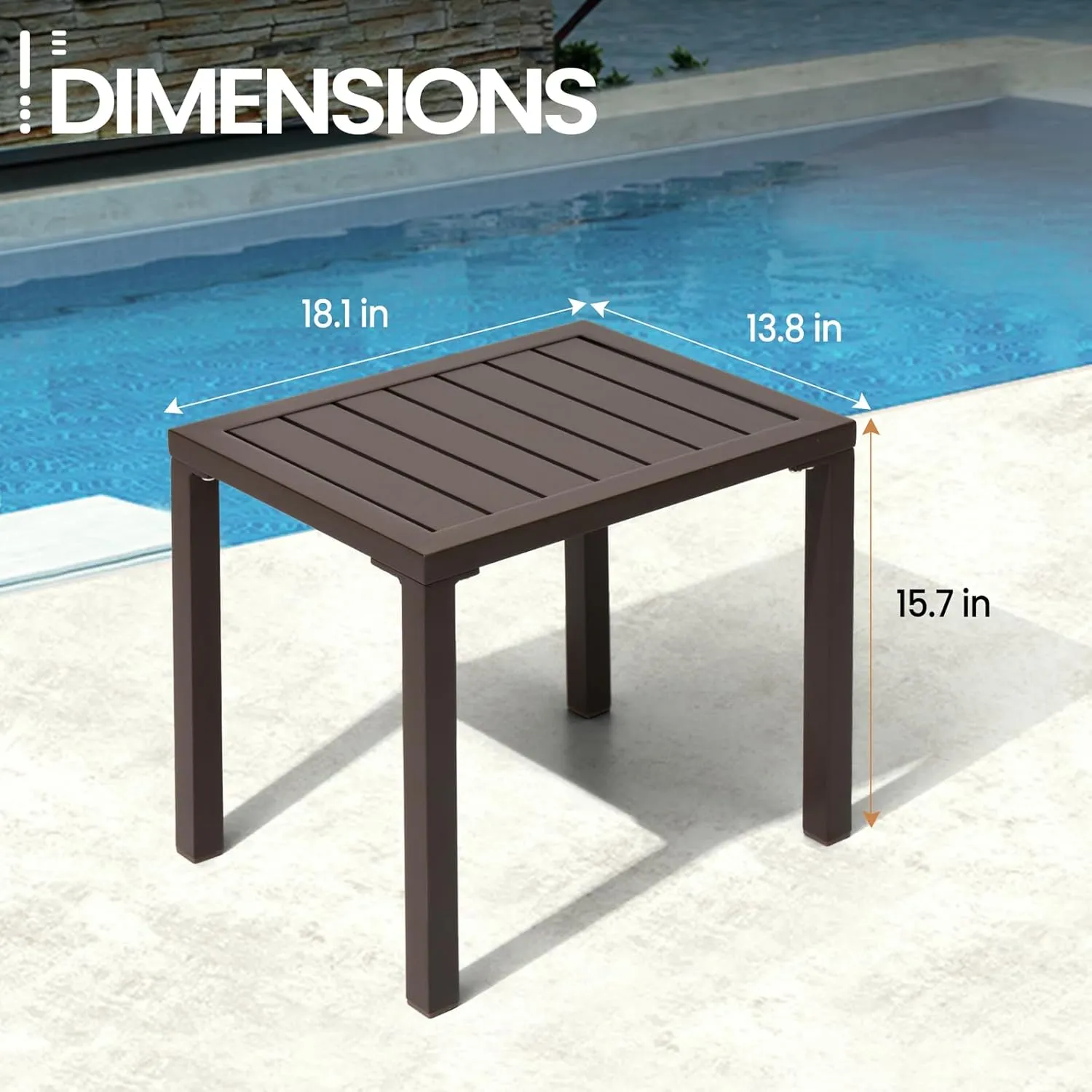 Outdoor Side Table Aluminum Small Outdoor Coffee Table Metal Outdoor End Table Outside Side Table for Patio Garden Bistro Poolside(Brown)