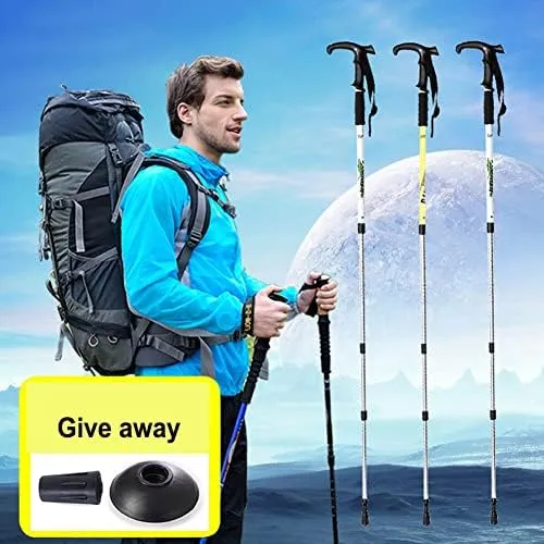 Outdoor Ultra-Light Folding Trekking Poles Aluminum Alloy Telescopic Straight Handle/T Handle Crutches Trekking Sticks Trekking Sticks (Yellow T)