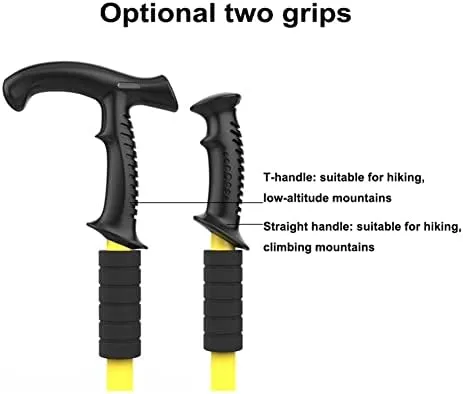 Outdoor Ultra-Light Folding Trekking Poles Aluminum Alloy Telescopic Straight Handle/T Handle Crutches Trekking Sticks Trekking Sticks (Yellow T)