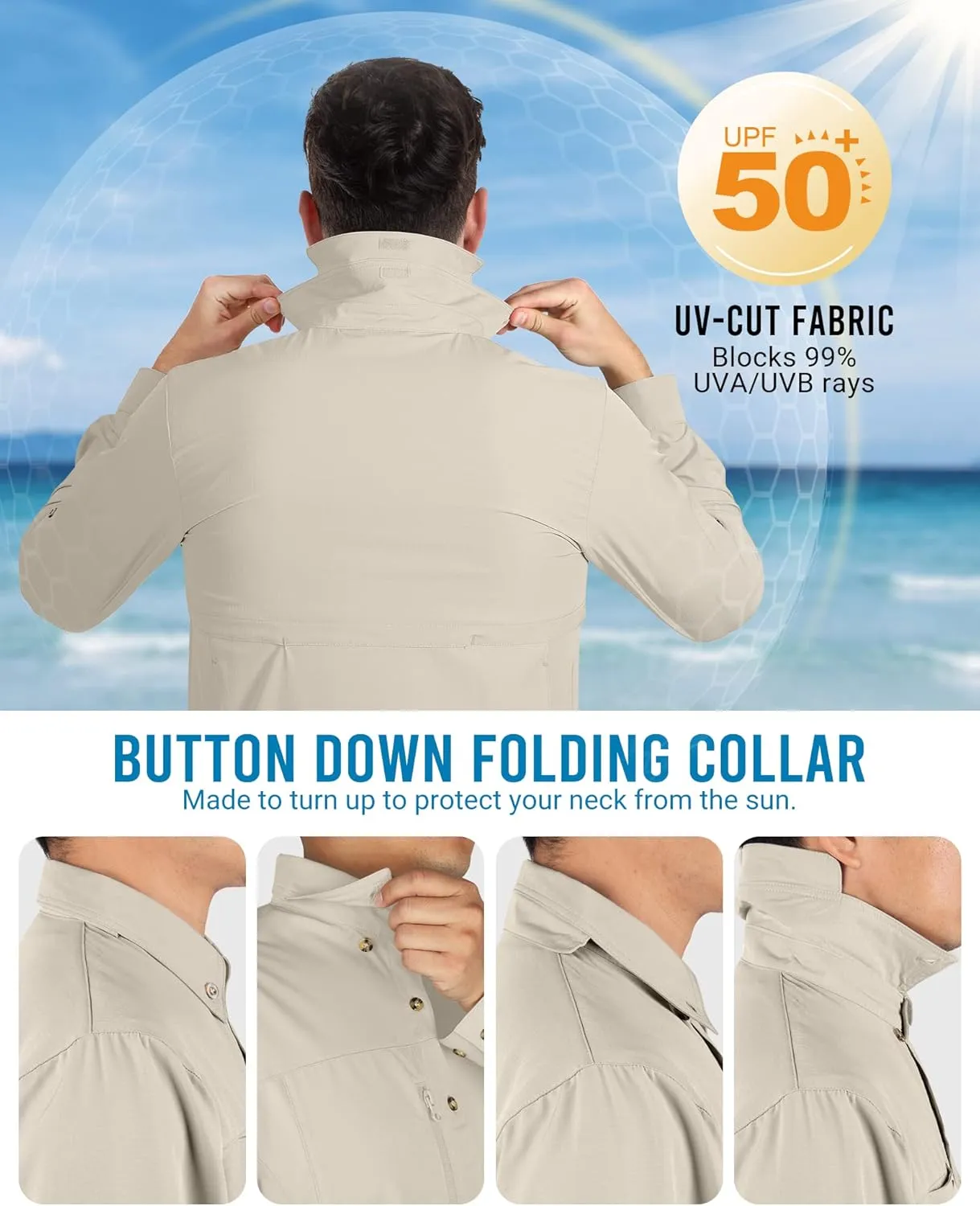 Outdoor Ventures Men's Long Sleeve Hiking Shirt UPF 50 UV Sun Protection Shirt Cooling Quick Dry for Travel Fishing Safari