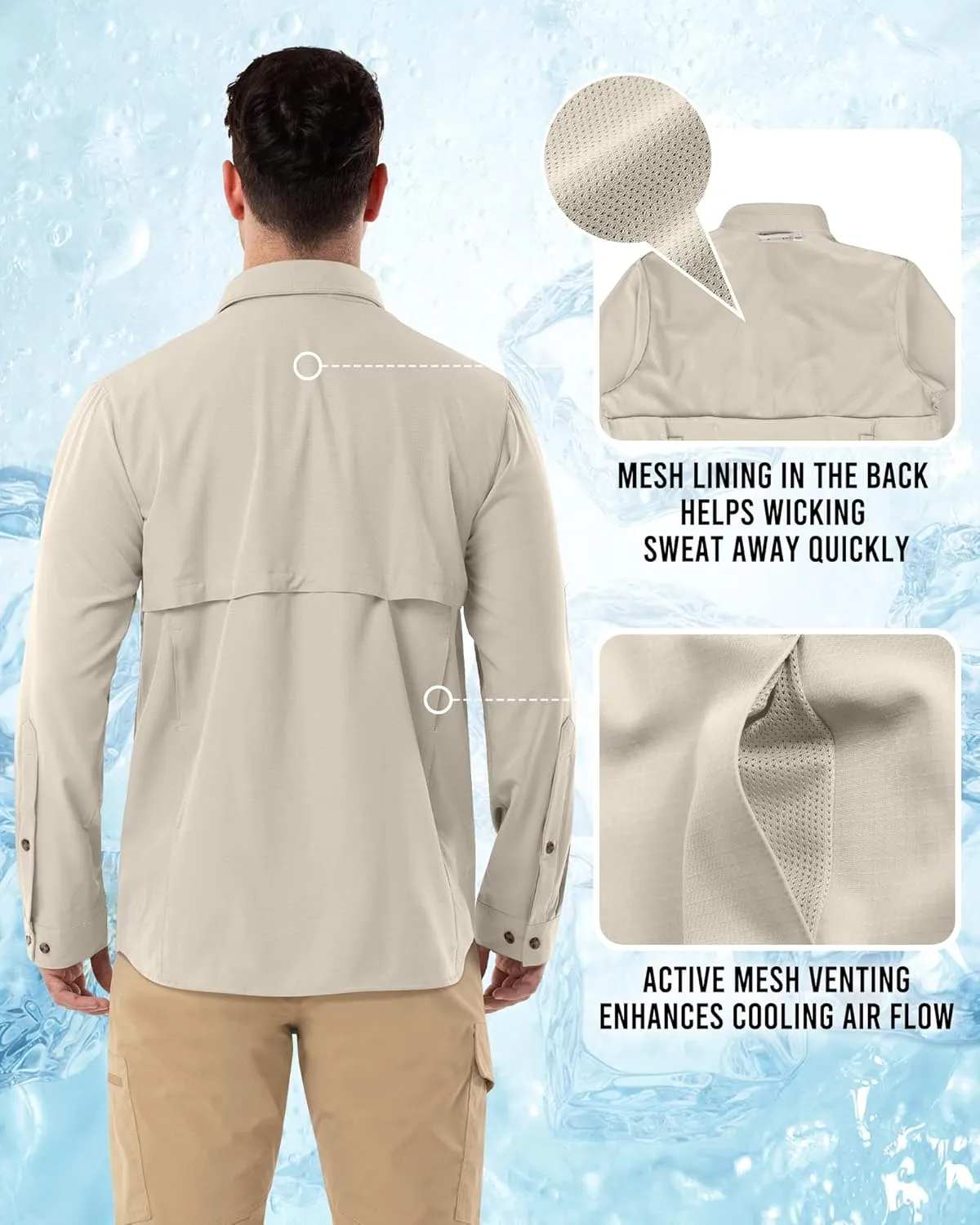 Outdoor Ventures Men's Long Sleeve Hiking Shirt UPF 50 UV Sun Protection Shirt Cooling Quick Dry for Travel Fishing Safari