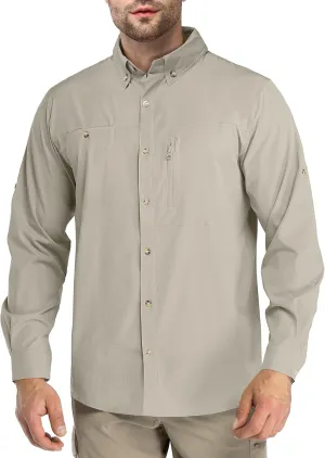 Outdoor Ventures Men's Long Sleeve Hiking Shirt UPF 50 UV Sun Protection Shirt Cooling Quick Dry for Travel Fishing Safari