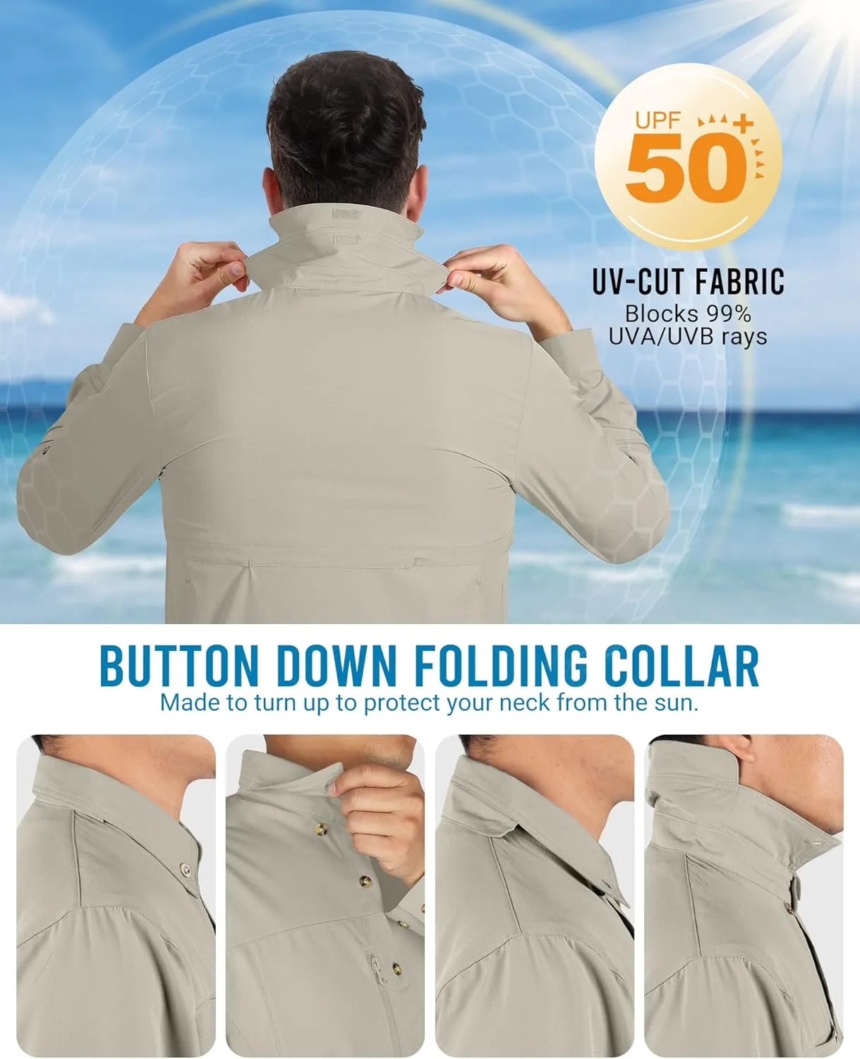 Outdoor Ventures Men's Long Sleeve Hiking Shirt UPF 50 UV Sun Protection Shirt Cooling Quick Dry for Travel Fishing Safari