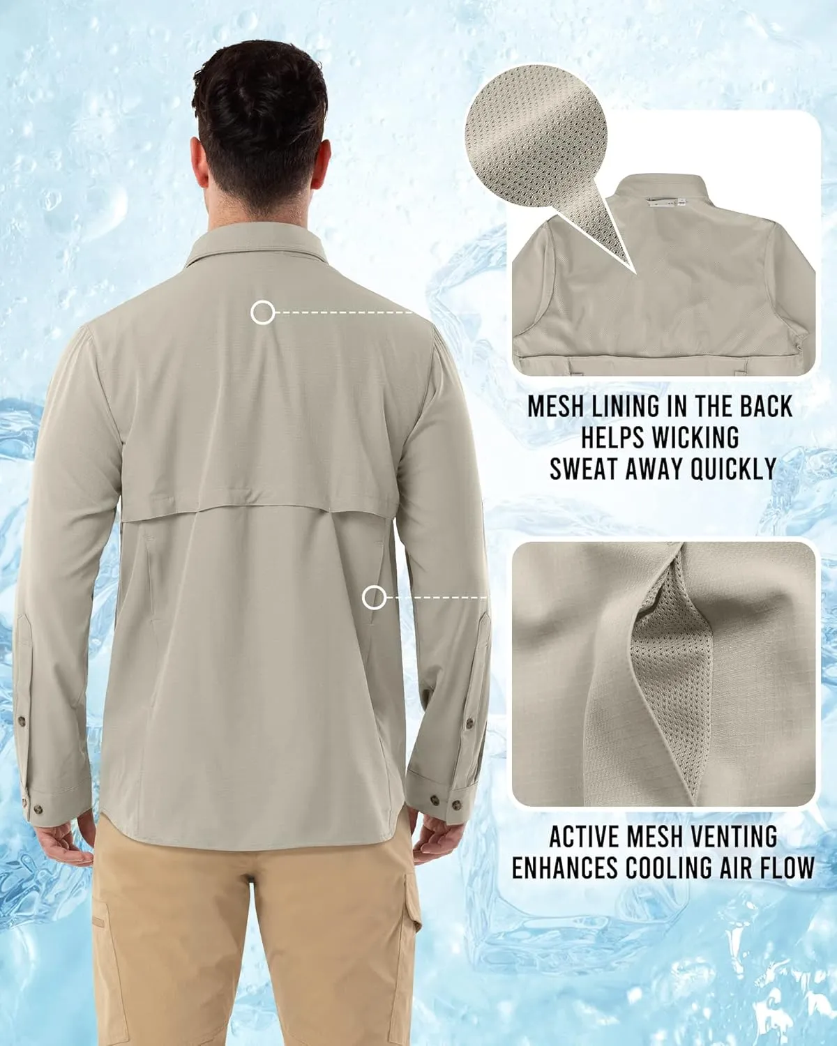 Outdoor Ventures Men's Long Sleeve Hiking Shirt UPF 50 UV Sun Protection Shirt Cooling Quick Dry for Travel Fishing Safari