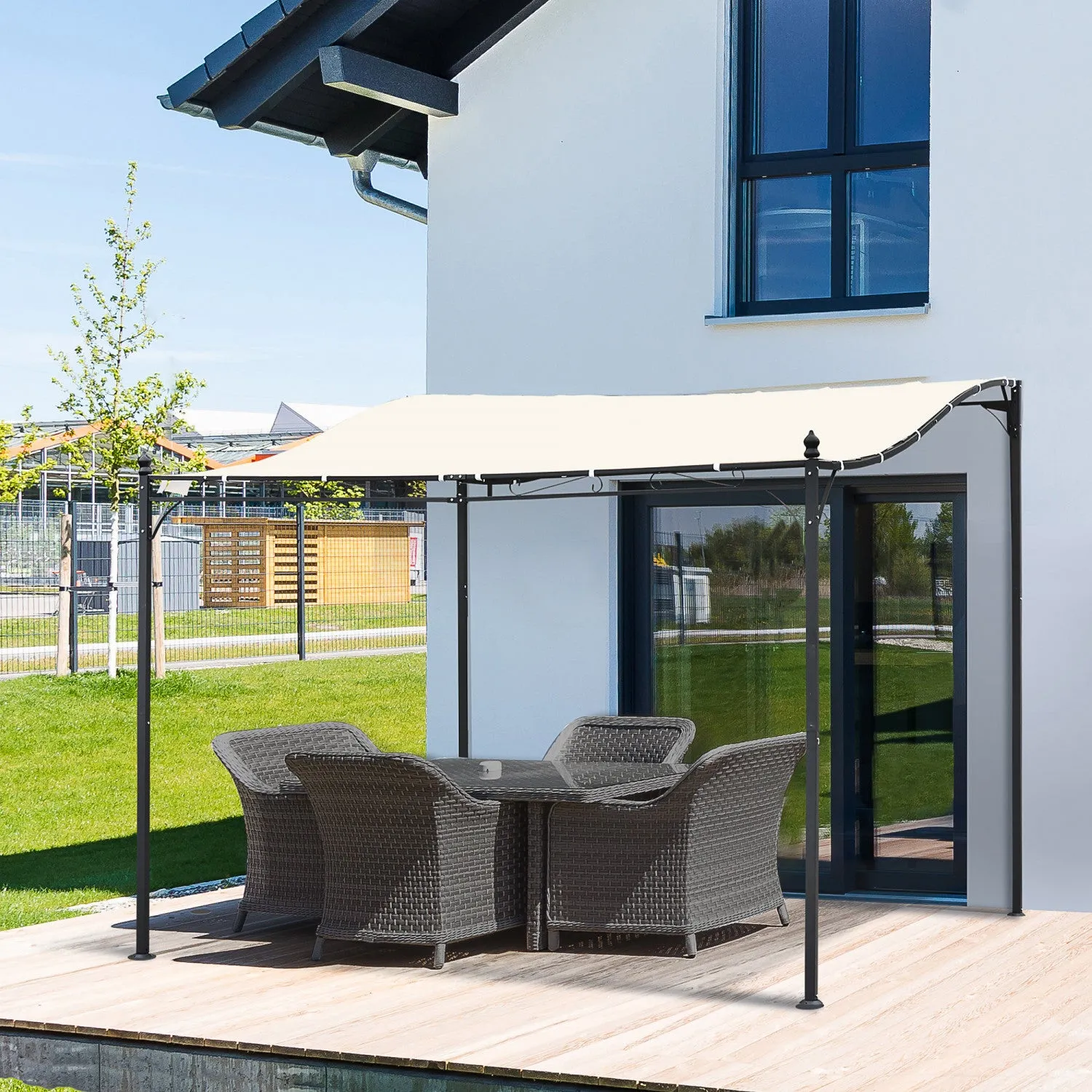 Outsunny 10'x10' Steel Gazebo Canopy Patio Outdoor Portable Sun Shelter Door Porch Cover Cream White|Outsunny 10'x10' Gazebo En Acier Auvent Patio Exterieur Portable Abri Soleil Porte Porche Couverture