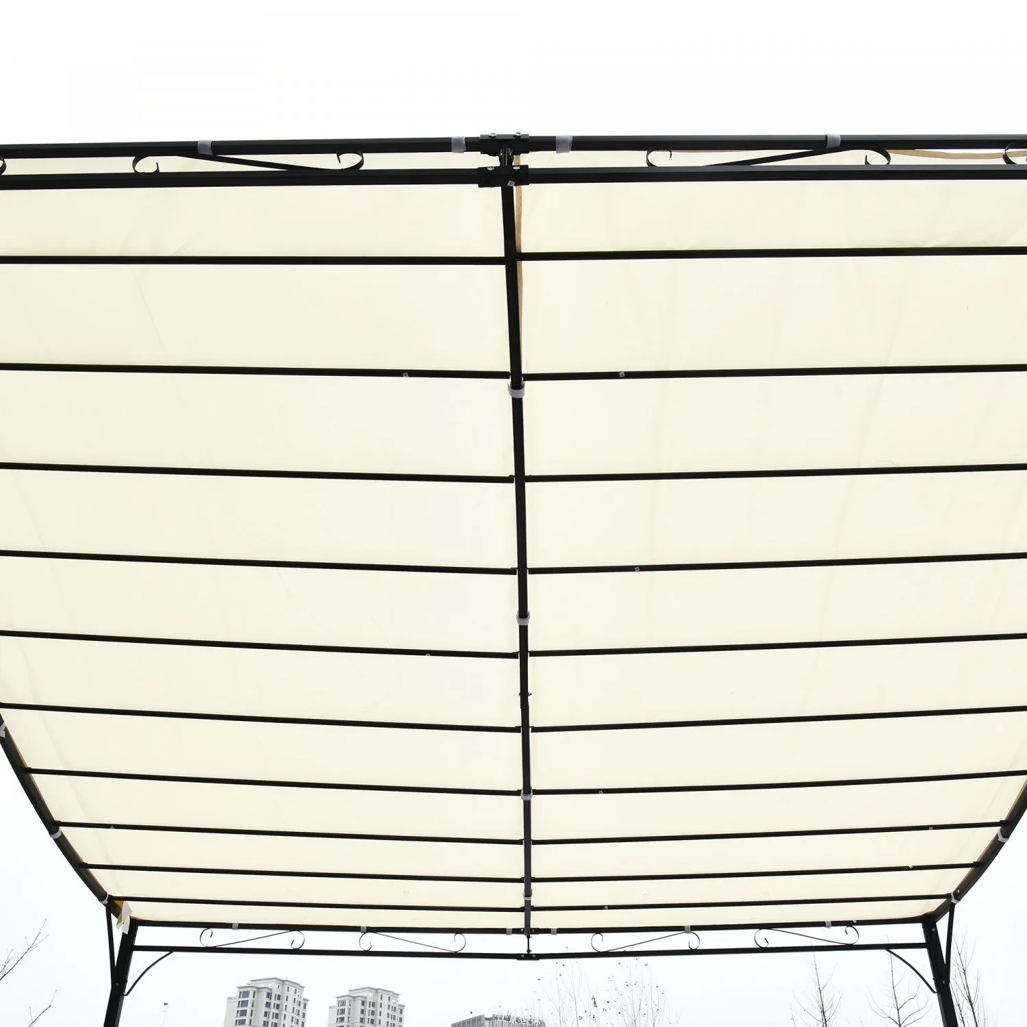 Outsunny 10'x10' Steel Gazebo Canopy Patio Outdoor Portable Sun Shelter Door Porch Cover Cream White|Outsunny 10'x10' Gazebo En Acier Auvent Patio Exterieur Portable Abri Soleil Porte Porche Couverture