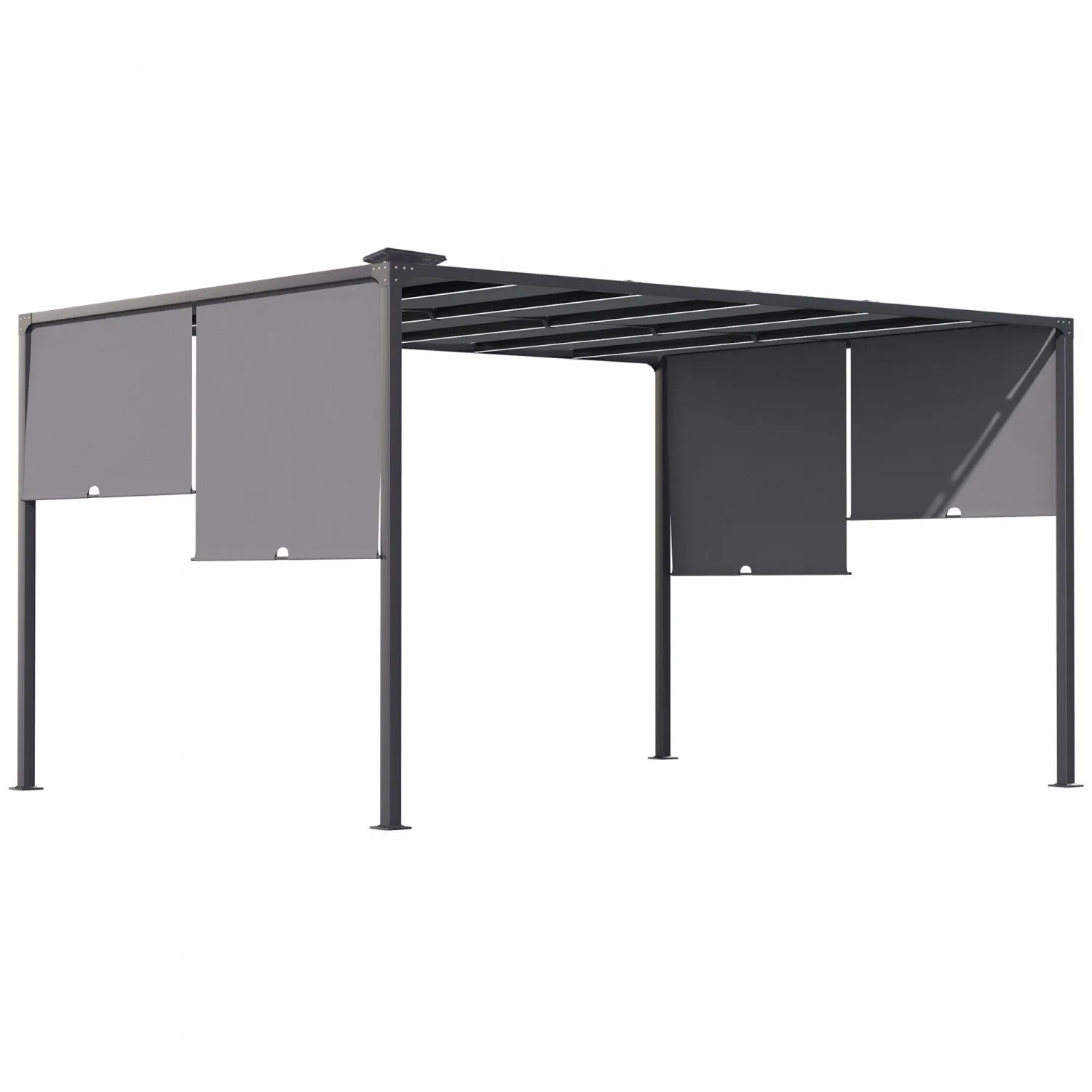Outsunny 10'x13' Outdoor Pergola W/ LED Lights, Retractable Roof, Grey|Outsunny Pergola Exterieure 10'x13', Lumieres LED, Toit Retractable, Gris