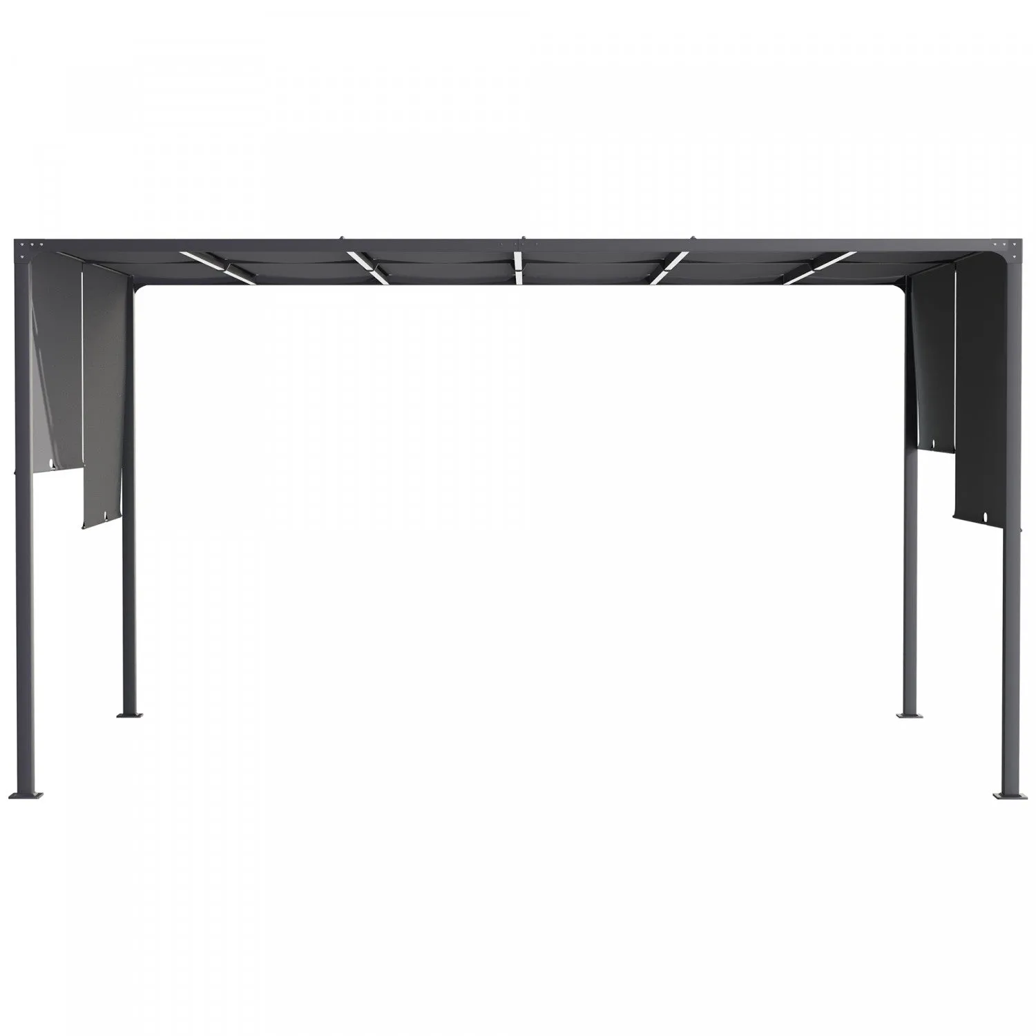Outsunny 10'x13' Outdoor Pergola W/ LED Lights, Retractable Roof, Grey|Outsunny Pergola Exterieure 10'x13', Lumieres LED, Toit Retractable, Gris