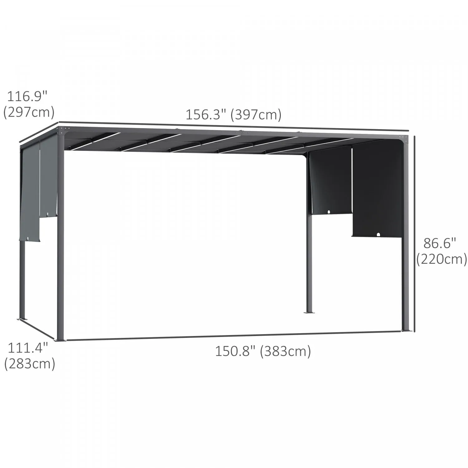 Outsunny 10'x13' Outdoor Pergola W/ LED Lights, Retractable Roof, Grey|Outsunny Pergola Exterieure 10'x13', Lumieres LED, Toit Retractable, Gris
