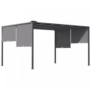 Outsunny 10'x13' Outdoor Pergola W/ LED Lights, Retractable Roof, Grey|Outsunny Pergola Exterieure 10'x13', Lumieres LED, Toit Retractable, Gris