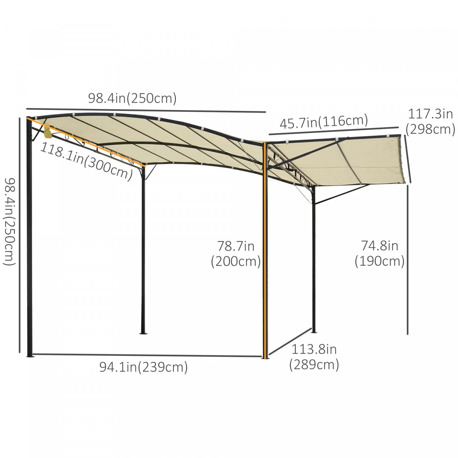 Outsunny 10x8ft Patio Metal Gazebo With Extendable Side Awning Outdoor Shelter Garden Sun Shade Cano|Outsunny 10x8pi Tonnelle De Terrasse En Metal Avec Auvent Lateral Extensible Abri Exterieur Jardin P