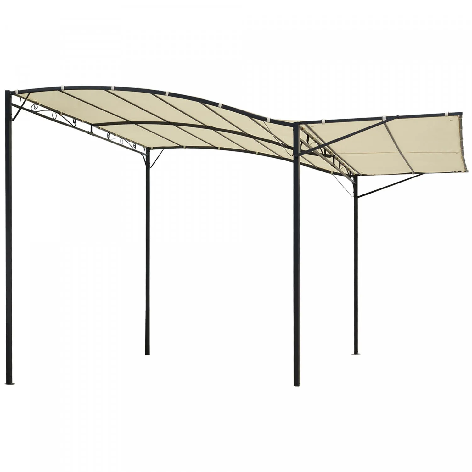 Outsunny 10x8ft Patio Metal Gazebo With Extendable Side Awning Outdoor Shelter Garden Sun Shade Cano|Outsunny 10x8pi Tonnelle De Terrasse En Metal Avec Auvent Lateral Extensible Abri Exterieur Jardin P
