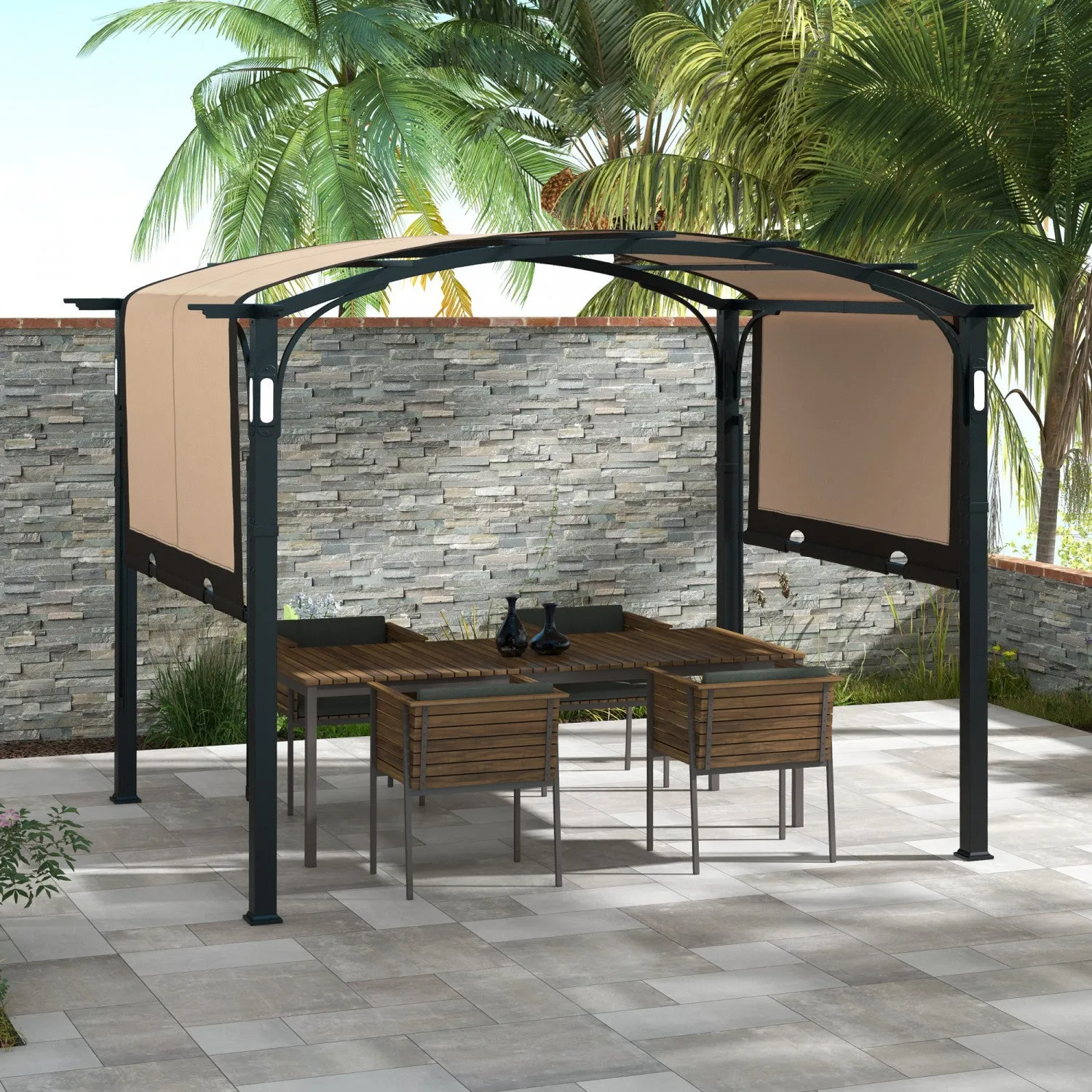 Outsunny 9.5' X 11' Outdoor Pergola With Retractable Canopy And LED Lights|Outsunny Pergola 9,5' X 11' Avec Auvent Retractable Et Lumieres LED