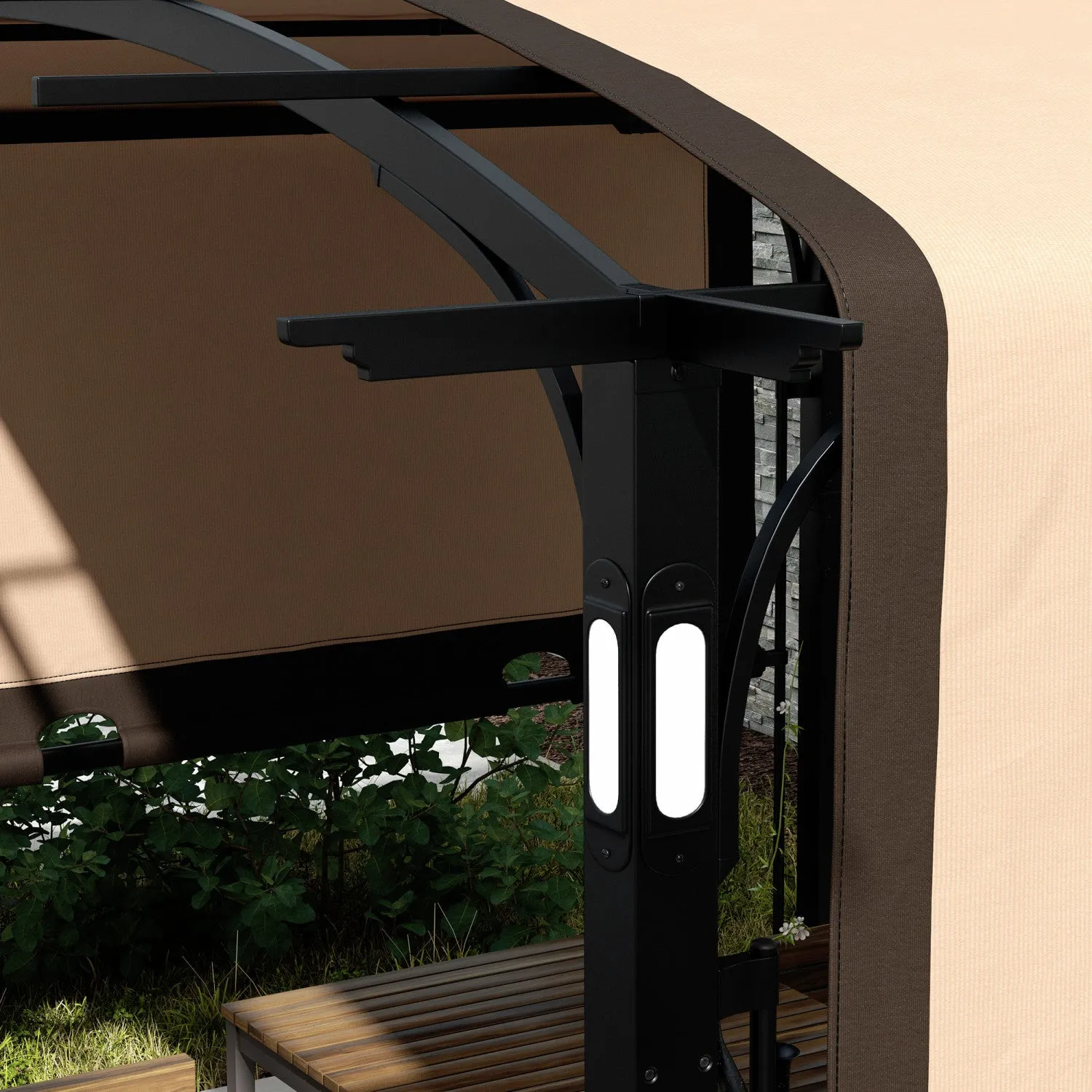 Outsunny 9.5' X 11' Outdoor Pergola With Retractable Canopy And LED Lights|Outsunny Pergola 9,5' X 11' Avec Auvent Retractable Et Lumieres LED