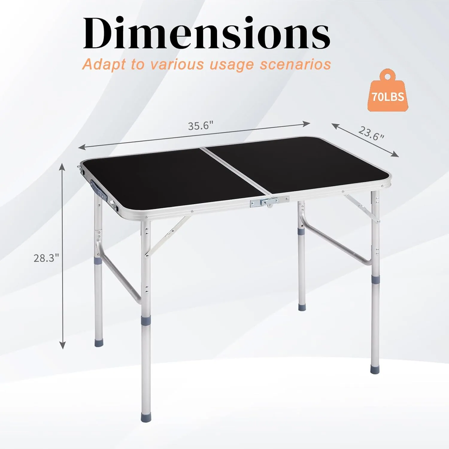 Outvita 3ft Portable Folding Camping Table, Outdoor Waterproof Adjustable Height Table, Aluminum Lightweight Suitcase Foldable Table for Picnic BBQ Beach Dining