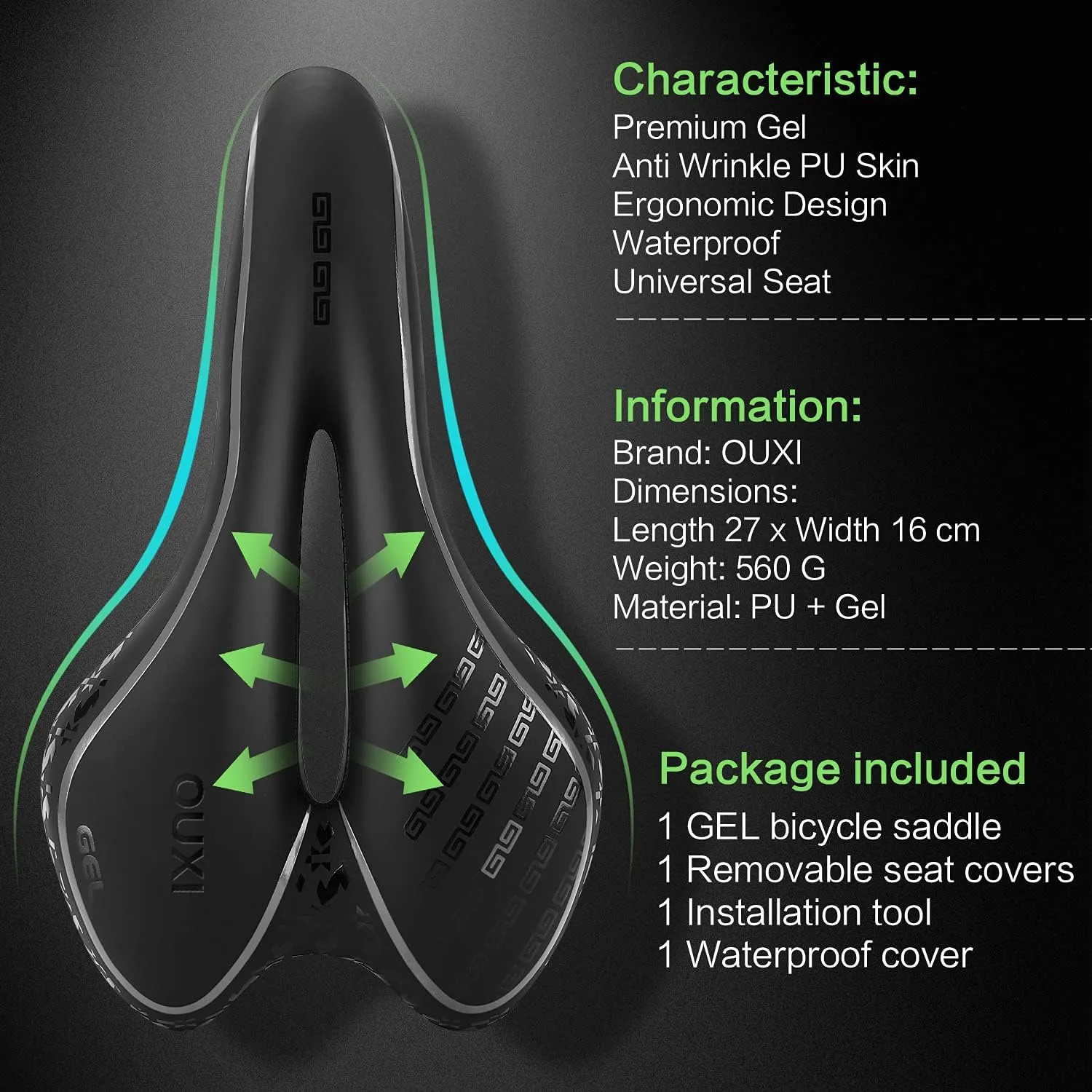OUXI Comfort Bike Seat Comfortable Gel Bicycle Saddle Replacement Soft Padded with Shock Absorbing Waterproof for MTB Mountain Bike Road Bike Exercise Bike Men Women and Ladies