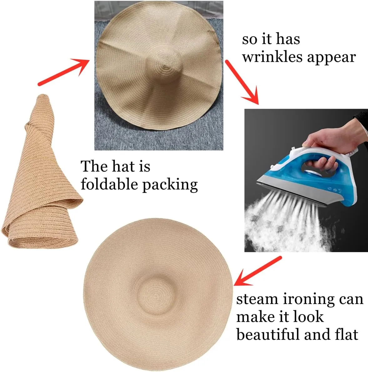 Oversized Beach Straw Hats for Women Floppy, Extra Large Sun Visor Hat Wide Brim Summer Roll Up Big Beach Hat Women Foldable