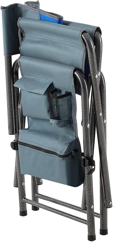 Oversized Padded Folding Chair with Side Table - 400lb Capacity Portable Directors Chair for Camping Picnics Fishing Indoor Outdoor Use Lightweight Oxford Fabric (1-Piece Blue)