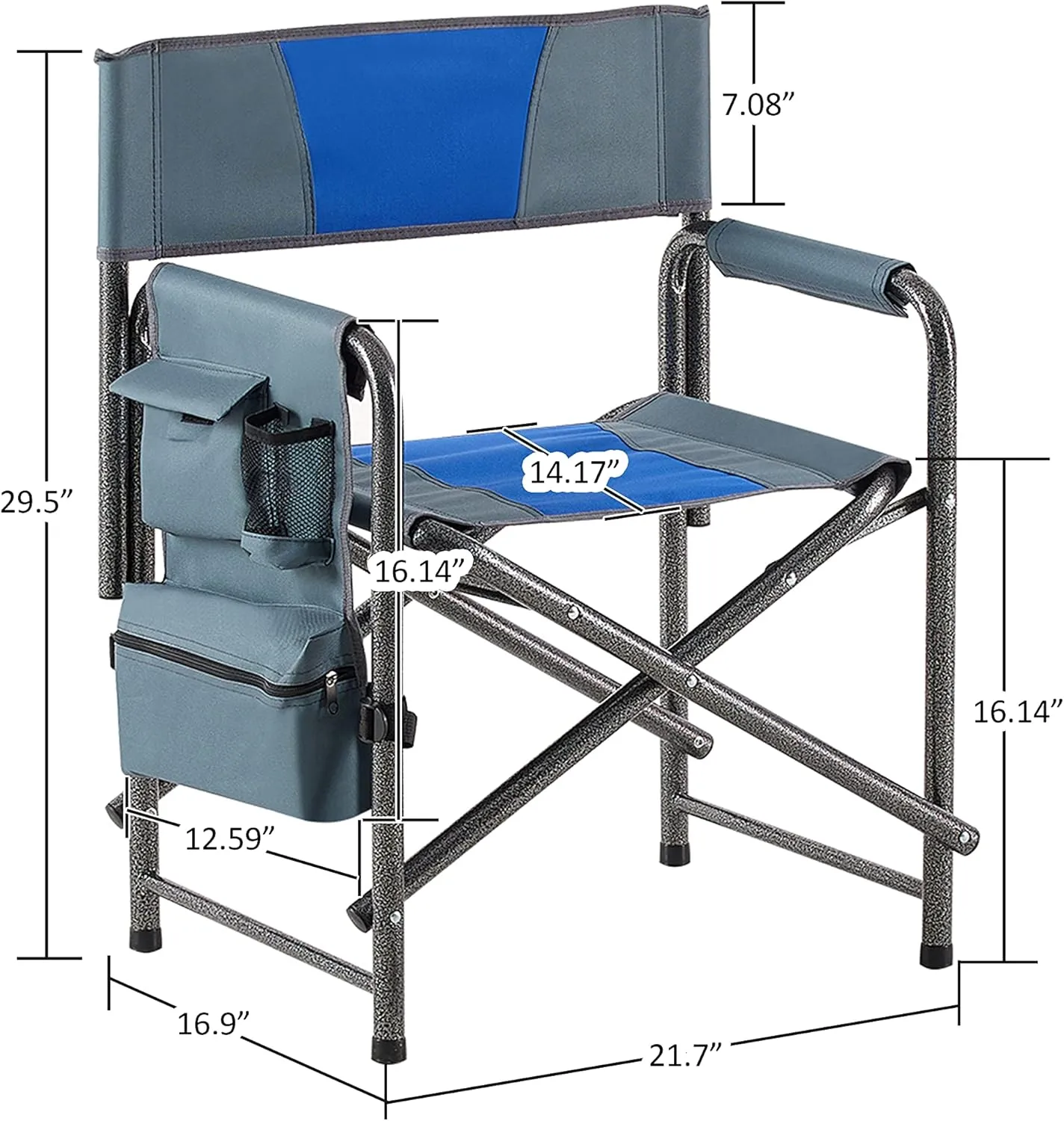 Oversized Padded Folding Chair with Side Table - 400lb Capacity Portable Directors Chair for Camping Picnics Fishing Indoor Outdoor Use Lightweight Oxford Fabric (1-Piece Blue)