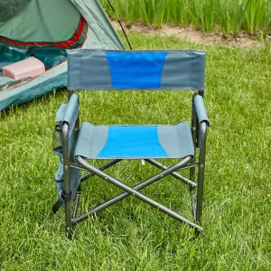 Oversized Padded Folding Chair with Side Table - 400lb Capacity Portable Directors Chair for Camping Picnics Fishing Indoor Outdoor Use Lightweight Oxford Fabric (1-Piece Blue)