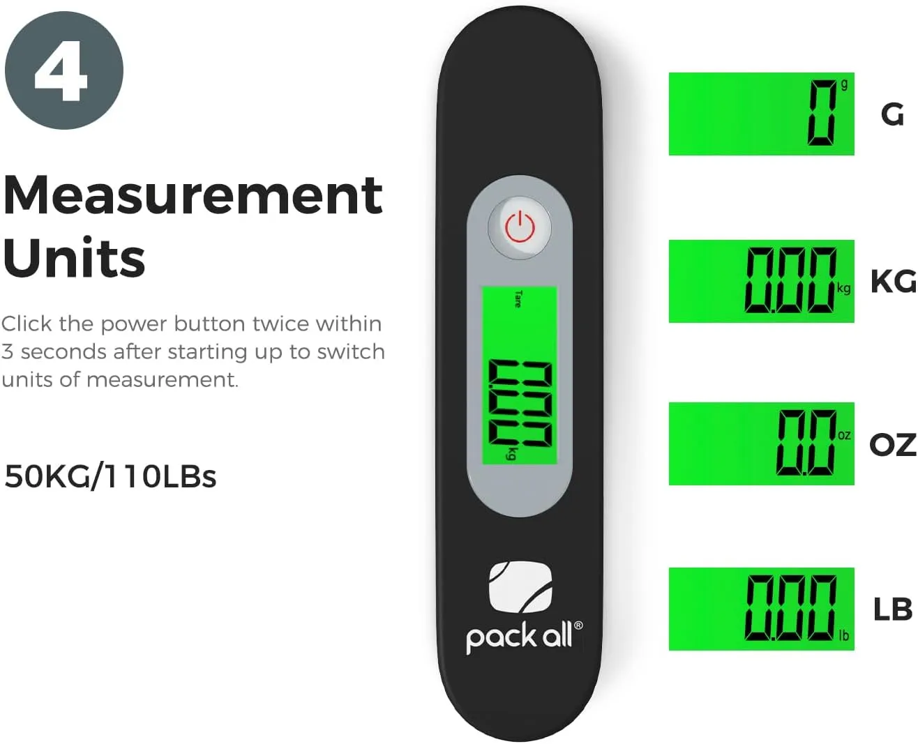 pack all 110 Lbs Luggage Scale, Digital Handheld Luggage Scale, Baggage Scale, Travel Weight Scale for Luggage with Backlit LCD Display, Battery Included, Black