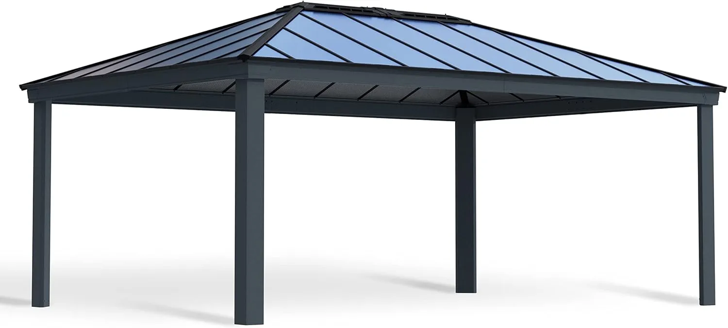 Palram - Canopia Dallas 20x14 Gazebo, Outdoor Patio Canopy with Gray Aluminum Metal Frame, Polycarbonate Roof Panels, UV Protection, Rain Gutters, Vents, Year-Round Use, Easy DIY Outdoor Canopy