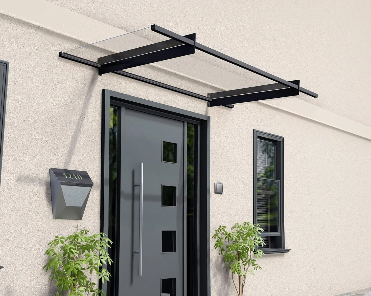 Palram - Canopia Nancy 7' x 3' 2050 Window & Door Awning for Door Entrance, High-End Polycarbonate Patio Canopy with Clear Panels, UV Protection, Modern Gray Metal Frame, Weather Resistant Overhang