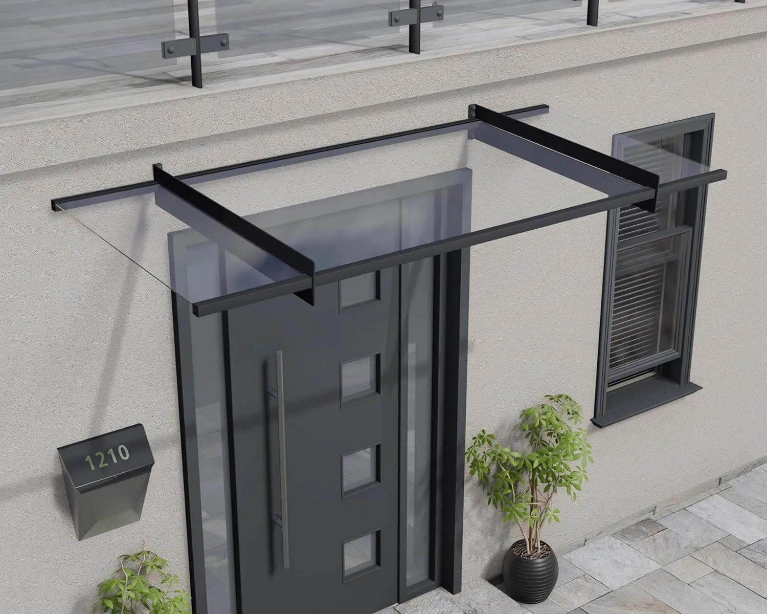 Palram - Canopia Nancy 7' x 3' 2050 Window & Door Awning for Door Entrance, High-End Polycarbonate Patio Canopy with Clear Panels, UV Protection, Modern Gray Metal Frame, Weather Resistant Overhang
