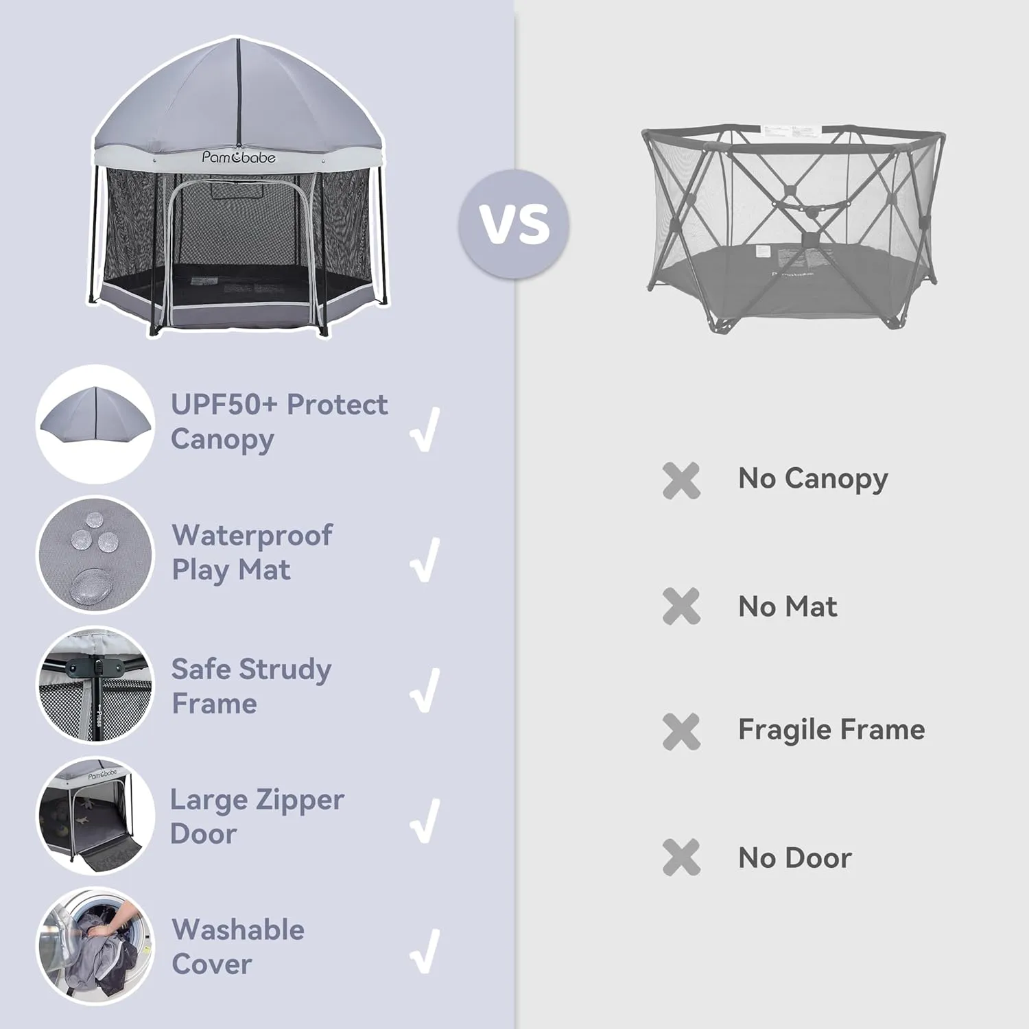 Pamo Babe Travel Playpen with Sun Protection Canopy - Play Yard for Babies and Toddlers - Baby Tent with Zipper Door