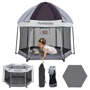 Pamo Babe Travel Playpen with Sun Protection Canopy - Play Yard for Babies and Toddlers - Baby Tent with Zipper Door