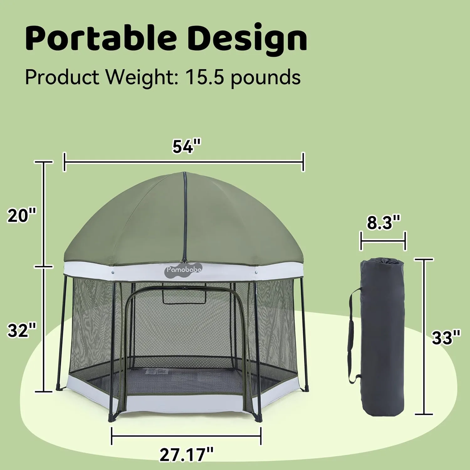 Pamo Babe Travel Playpen with Sun Protection Canopy - Play Yard for Babies and Toddlers - Baby Tent with Zipper Door