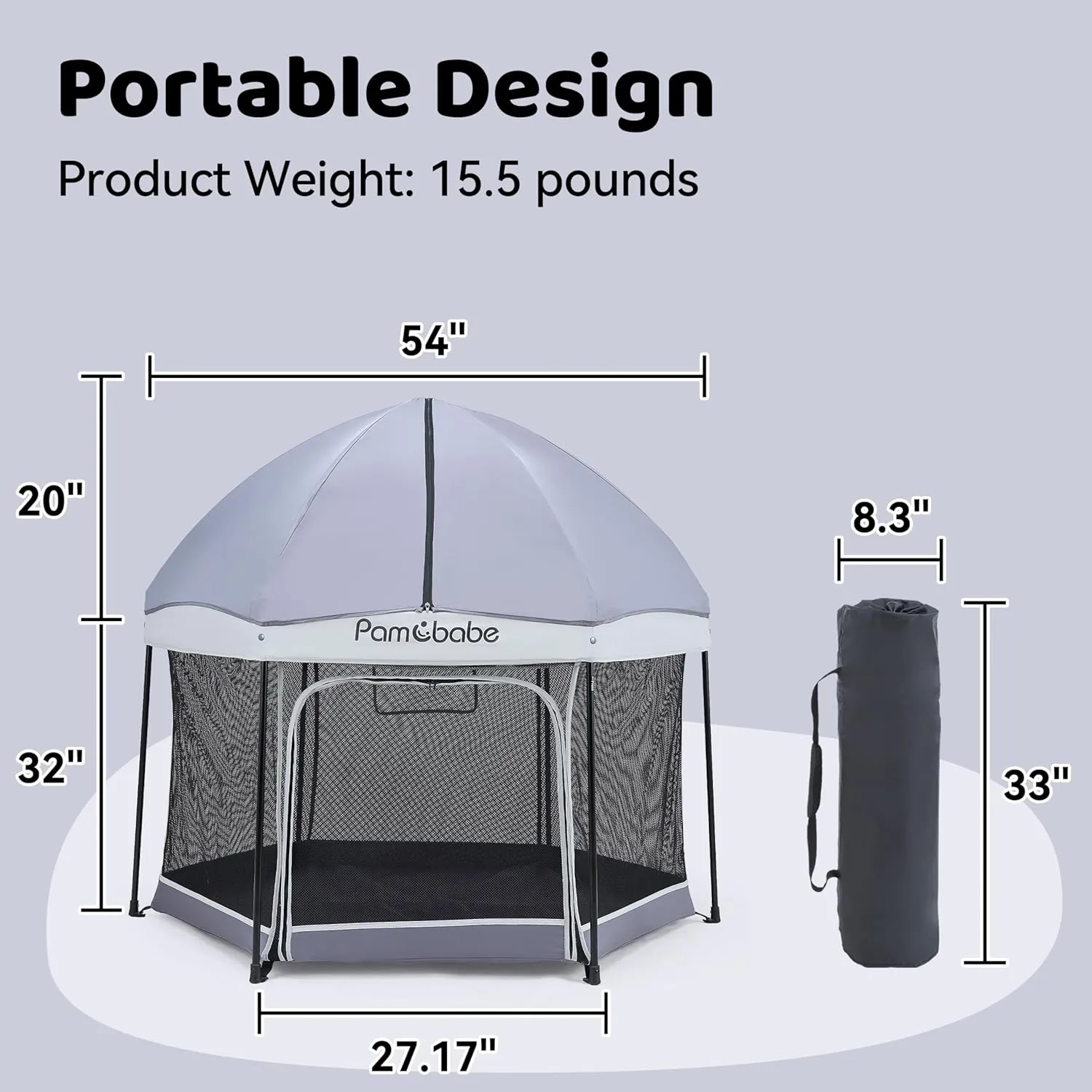 Pamo Babe Travel Playpen with Sun Protection Canopy - Play Yard for Babies and Toddlers - Baby Tent with Zipper Door