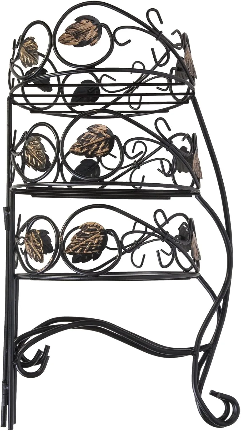 Panacea Products 3-Tiered Folding Scroll and Ivy Plant Stand Black with Brushed Bronze Leaves