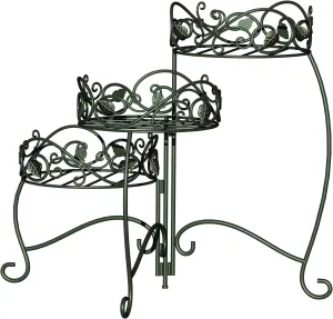 Panacea Products 3-Tiered Folding Scroll and Ivy Plant Stand Black with Brushed Bronze Leaves