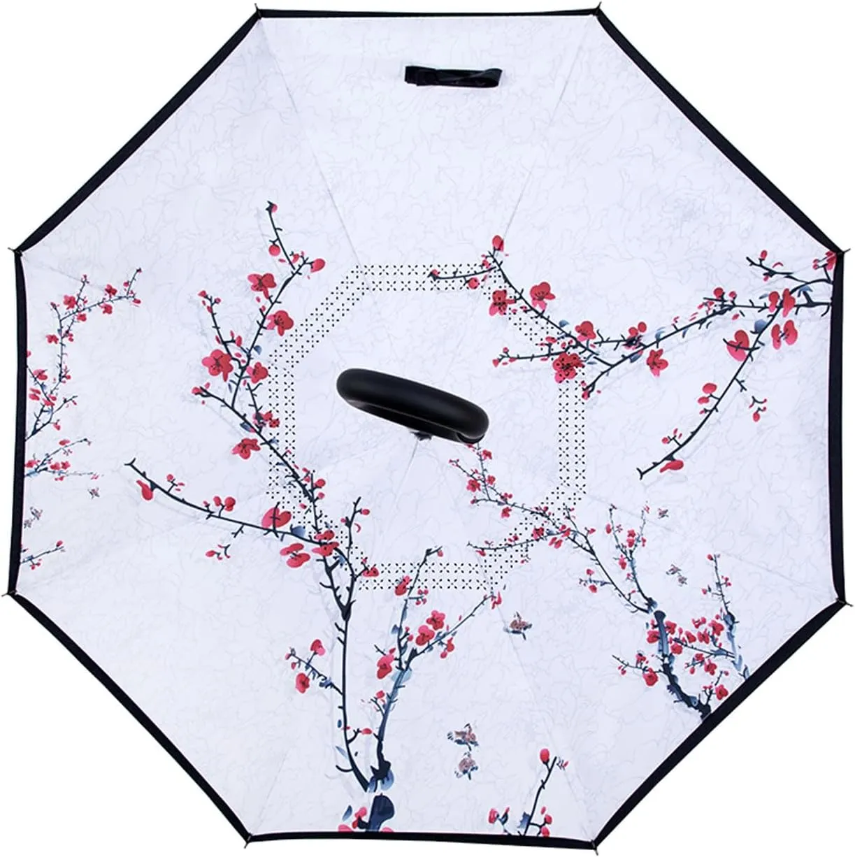 Paraguas Inverted Reverse Upside Down Umbrella Chinese Style Rain Umbrella w/C-Shaped Handle Double Canopy Vented Windproof Waterproof Stick Umbrella Sun and Rain Proof