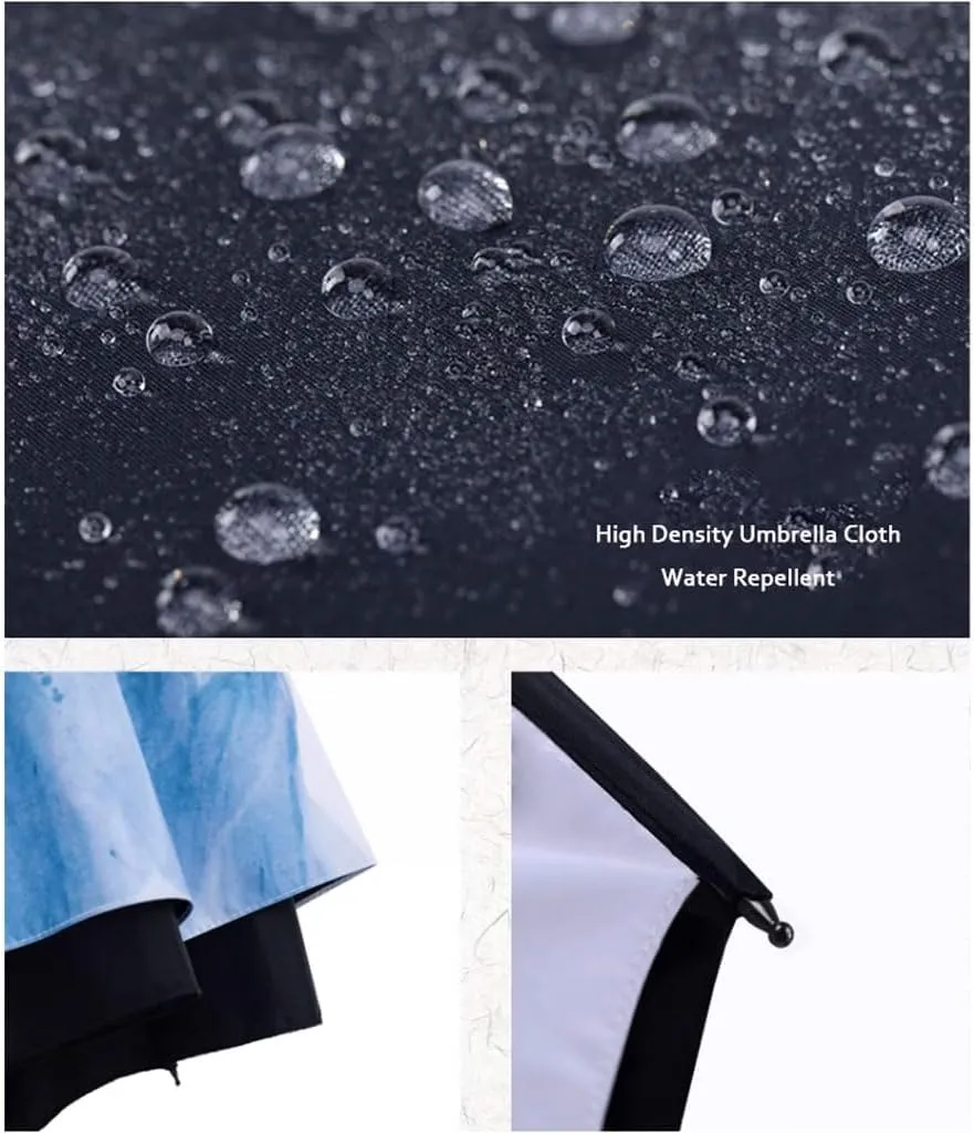 Paraguas Inverted Reverse Upside Down Umbrella Chinese Style Rain Umbrella w/C-Shaped Handle Double Canopy Vented Windproof Waterproof Stick Umbrella Sun and Rain Proof