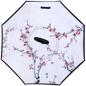 Paraguas Inverted Reverse Upside Down Umbrella Chinese Style Rain Umbrella w/C-Shaped Handle Double Canopy Vented Windproof Waterproof Stick Umbrella Sun and Rain Proof