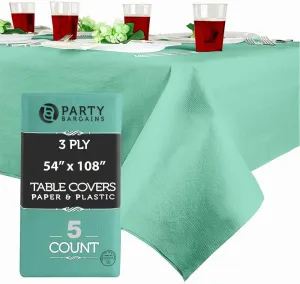 PARTY BARGAINS 5 Disposable Table Covers - 54" X 54" Mint Green Table Cover, 3 Ply Paper & Plastic Tablecloth