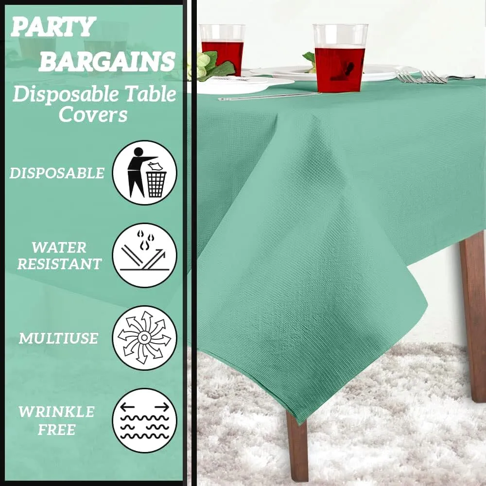 PARTY BARGAINS 5 Disposable Table Covers - 54" X 54" Mint Green Table Cover, 3 Ply Paper & Plastic Tablecloth