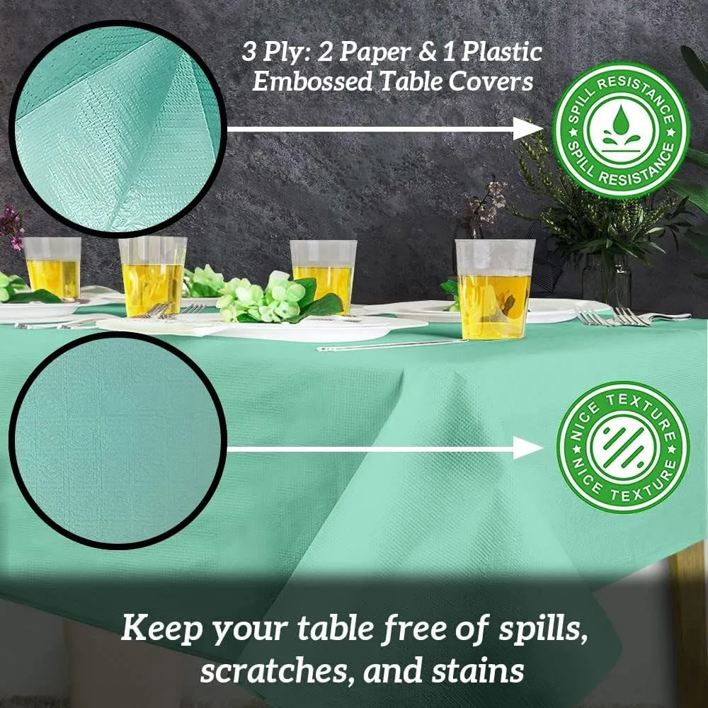 PARTY BARGAINS 5 Disposable Table Covers - 54" X 54" Mint Green Table Cover, 3 Ply Paper & Plastic Tablecloth
