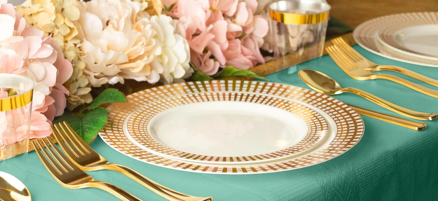 PARTY BARGAINS 5 Disposable Table Covers - 54" X 54" Mint Green Table Cover, 3 Ply Paper & Plastic Tablecloth