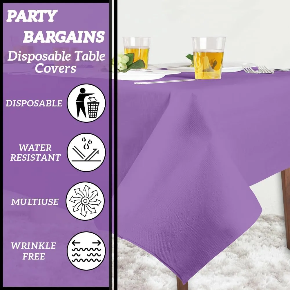 PARTY BARGAINS 5 Disposable Table Covers - 54" X 54" Purple Table Cover, 3 Ply Paper & Plastic Tablecloth