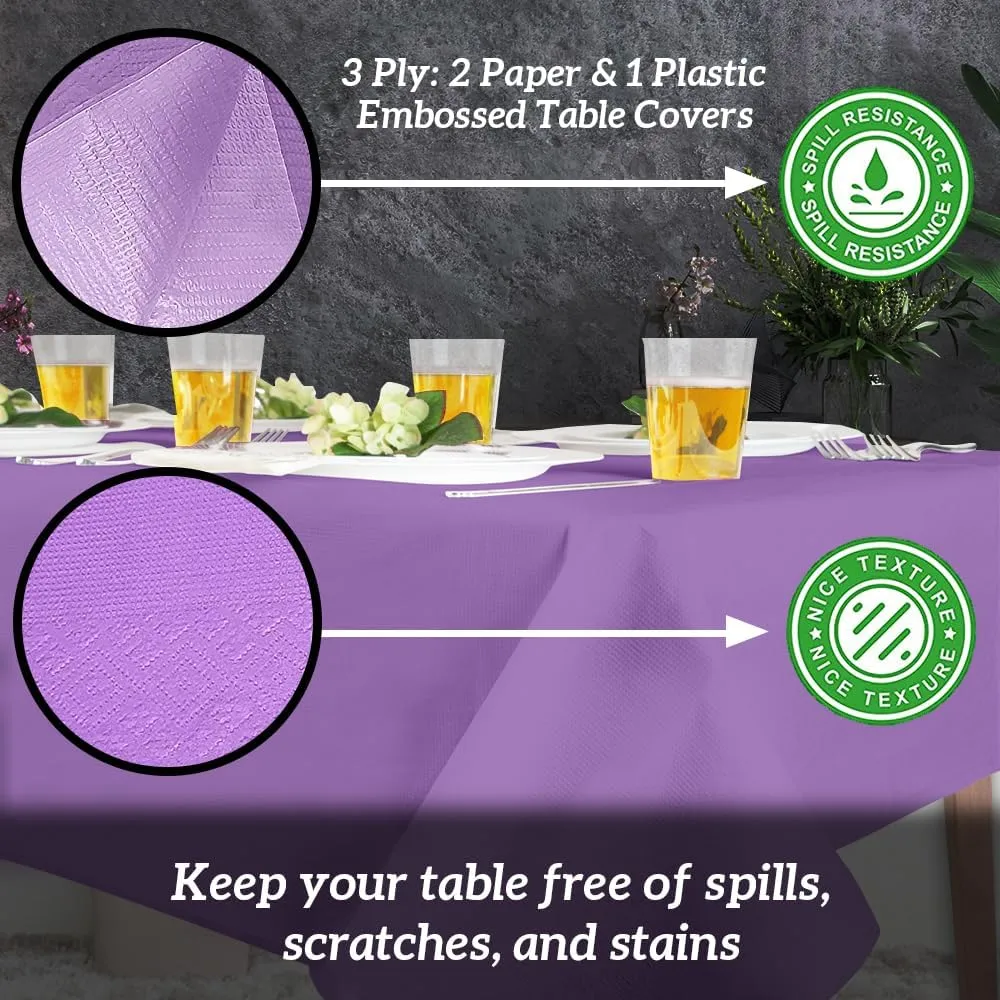 PARTY BARGAINS 5 Disposable Table Covers - 54" X 54" Purple Table Cover, 3 Ply Paper & Plastic Tablecloth