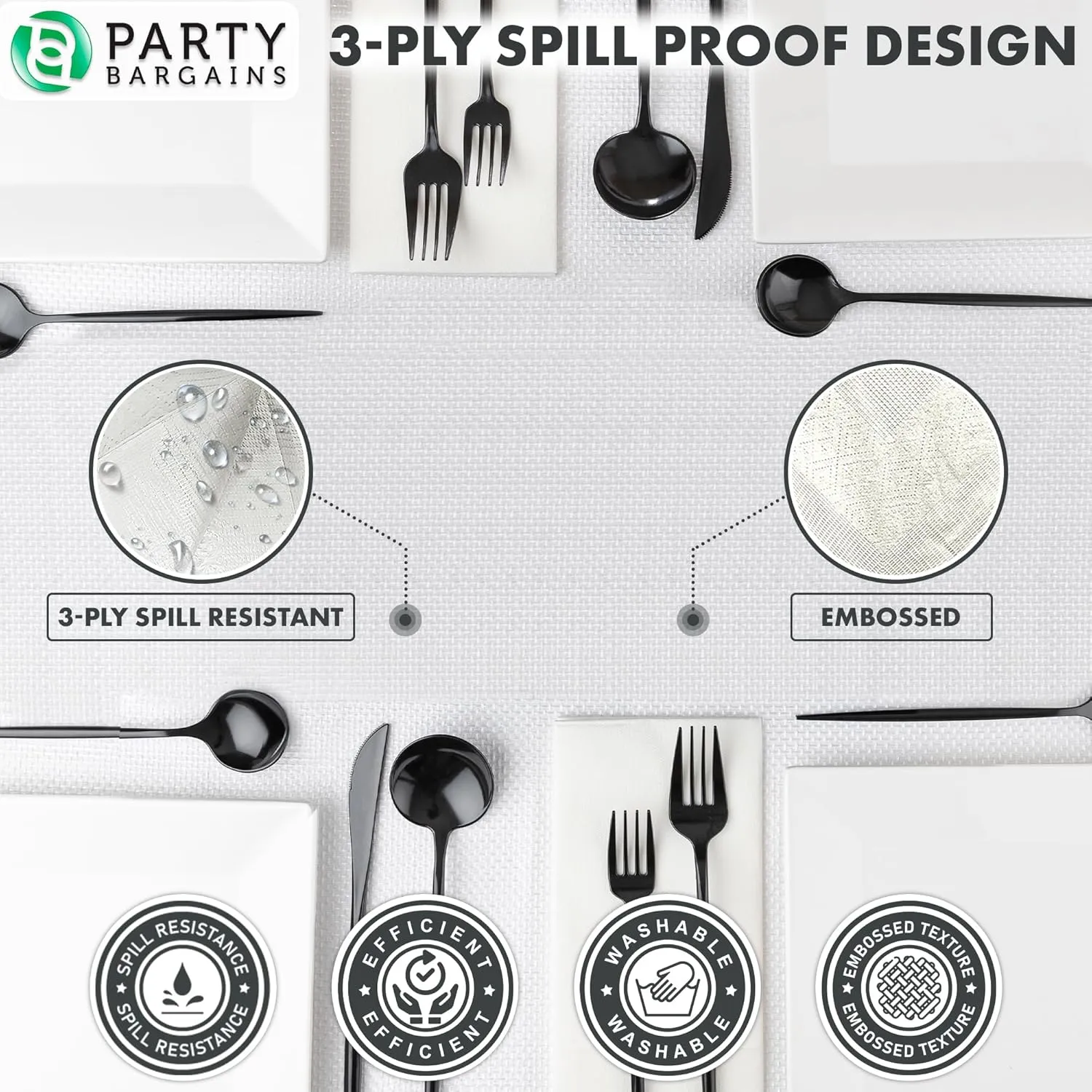 PARTY BARGAINS 5 Disposable Table Covers - 54" X 54" White Table Cover, 3 Ply Paper & Plastic Tablecloth