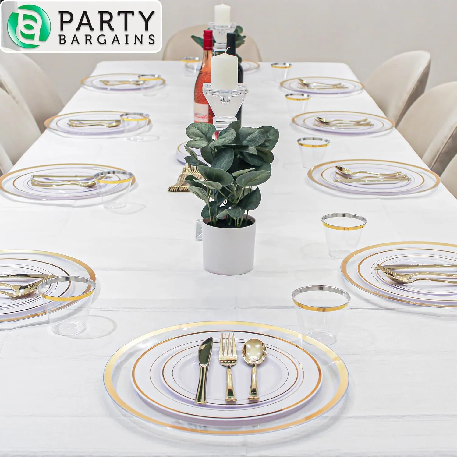 PARTY BARGAINS 5 Disposable Table Covers - 54" X 54" White Table Cover, 3 Ply Paper & Plastic Tablecloth