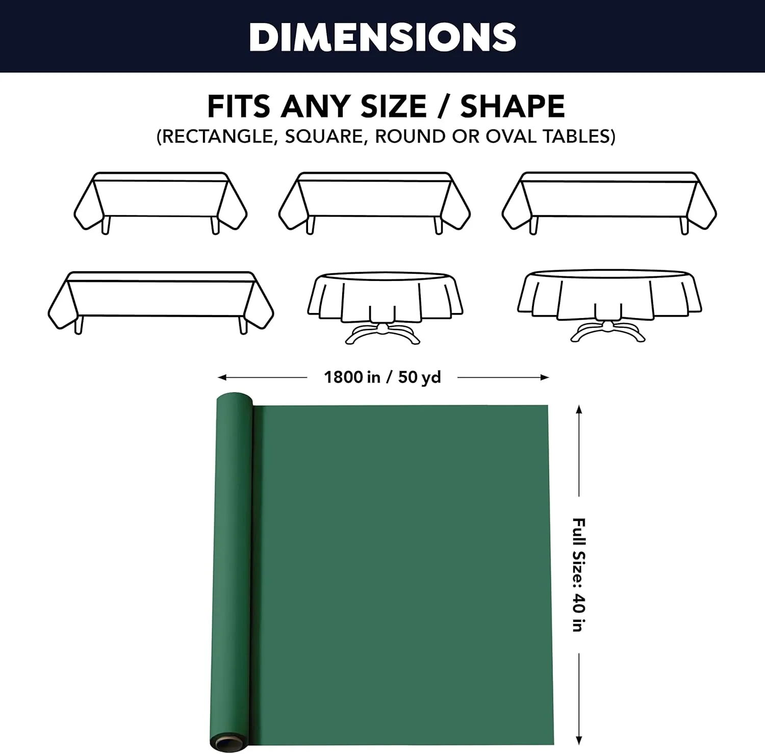 Party Essentials Heavy Duty Plastic Banquet Table Roll Available in 27 Colors, 40" x 150', Hunter Green