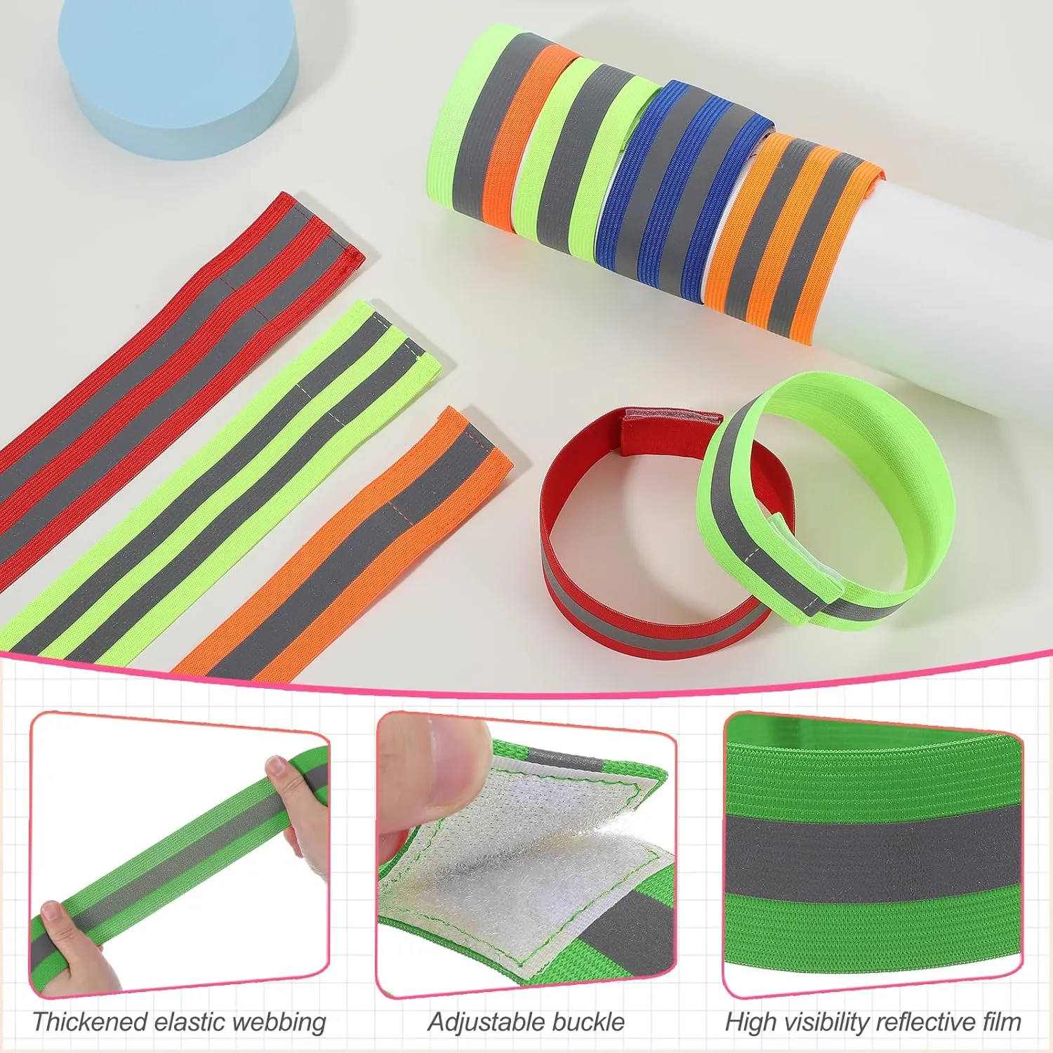 PATIKIL Reflective Bands for Wrist/Arm/Ankle/Leg, High Visibility Reflector Bands, Safety Reflector Tape Straps for Night Running Cycling