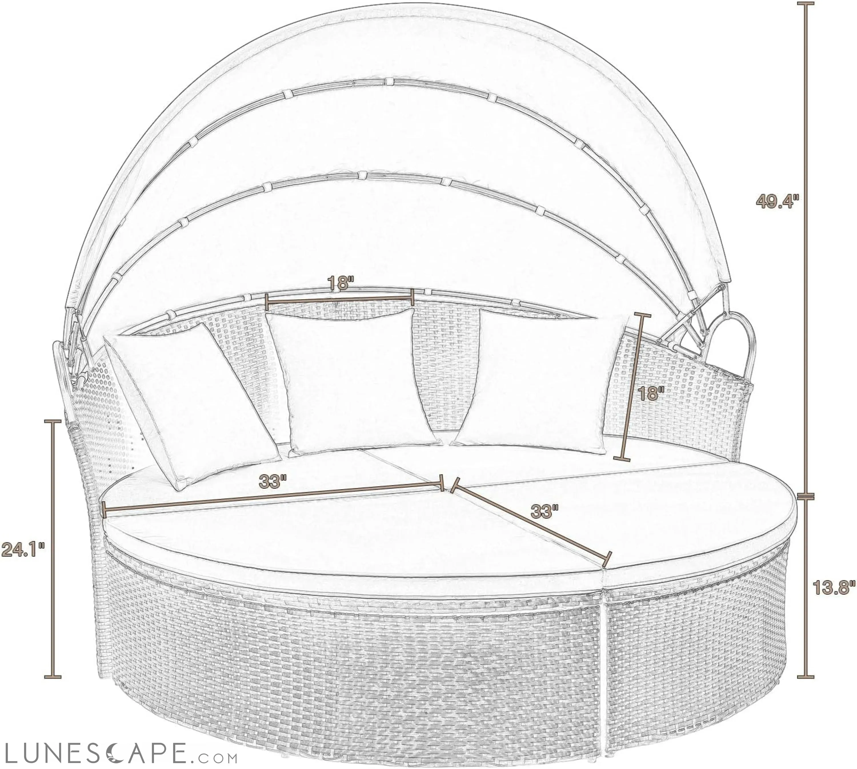 Patio Furniture Outdoor round Daybed with Retractable Canopy Wicker