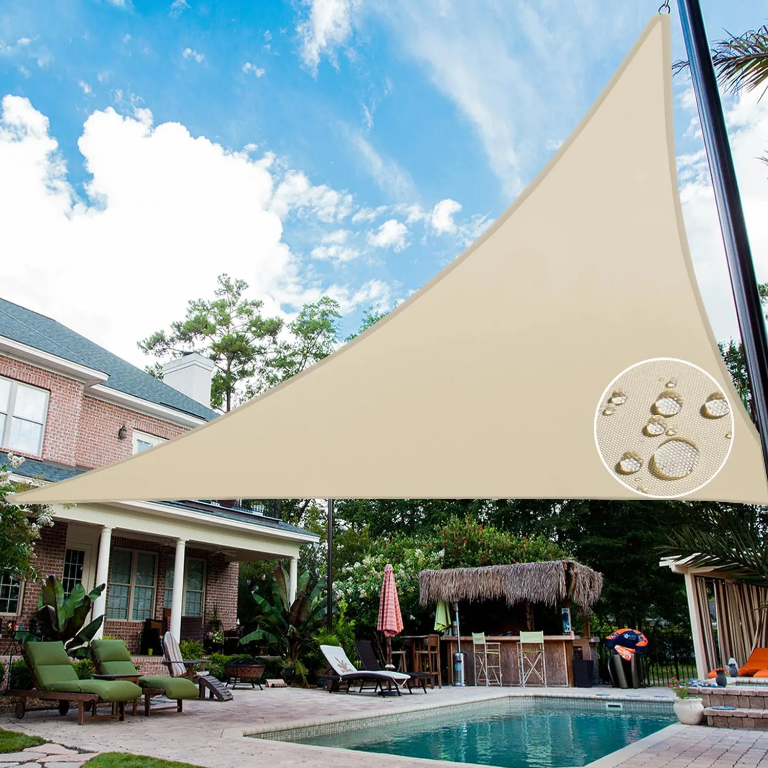 Patio Paradise 10' x 10' x 10' Waterproof Sun Shade Sail Triangle, Beige Shade Canopy 95% UV Block Shade Cloth for Patio Cover Garden Backyard Deck Awning (Customized)
