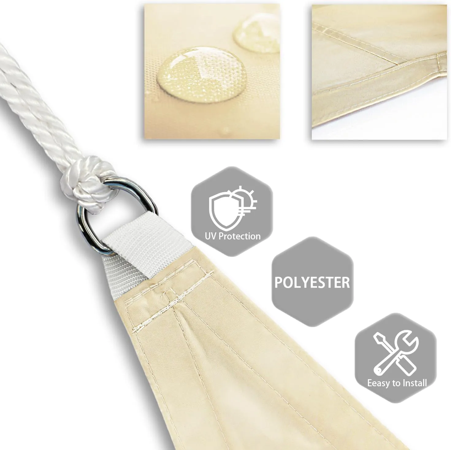 Patio Paradise 10' x 10' x 10' Waterproof Sun Shade Sail Triangle, Beige Shade Canopy 95% UV Block Shade Cloth for Patio Cover Garden Backyard Deck Awning (Customized)